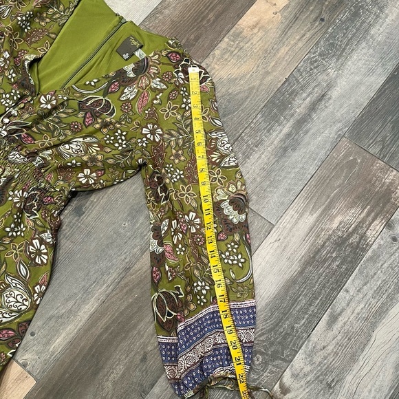 Taylor Smocked Fit & Flare Womens sz 12 Olive Floral Print Flouncy MIDI Dress - Picture 13 of 15